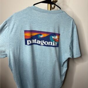 Patagonia Sky Blue Tee with Vibrant Logo